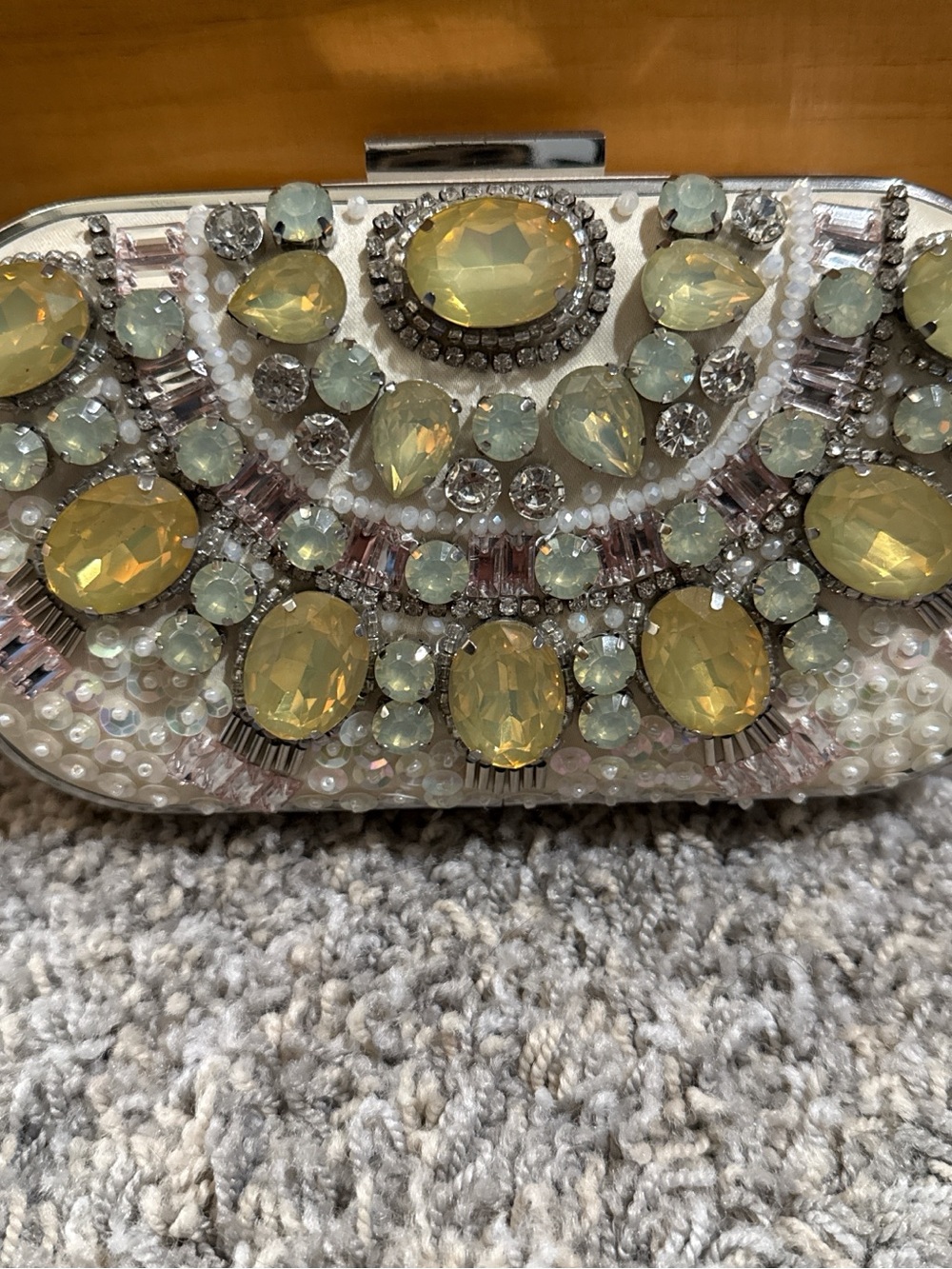 INC International Concepts Yellow Jeweled Pearl Embellished Clutch